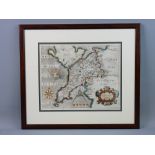 SAXTON & HOLE coloured and tinted map of Caernarfonshire, 26 x 31 cms, mounted so margins not