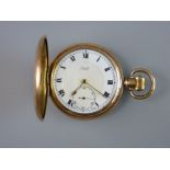 A GENT'S YELLOW METAL ENCASED DENNISON STAR POCKET WATCH with white enamel dial, Roman numerals