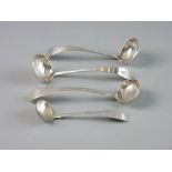 A PAIR OF SILVER PLAIN CREAM LADLES with curved handles, 1.7 troy ozs, Edinburgh 1824 and two non-