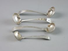 A PAIR OF SILVER PLAIN CREAM LADLES with curved handles, 1.7 troy ozs, Edinburgh 1824 and two non-