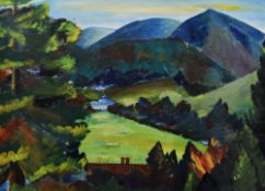 L DAVIES oil on board - lush landscape, entitled verso 'Lovely Mid Wales', signed with initials