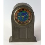 A TUDRIC PEWTER FOR LIBERTY MANTEL CLOCK with Swiss made movement and of arched form with blue and