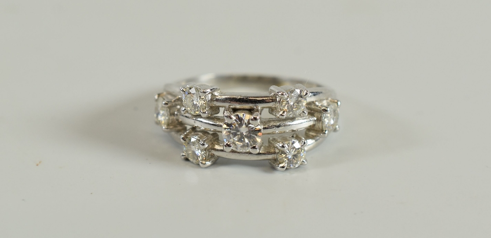 A CONTEMPORARY PLATINUM & MOISSANITE SEVEN STONE RING, 4.3gms - Image 2 of 2