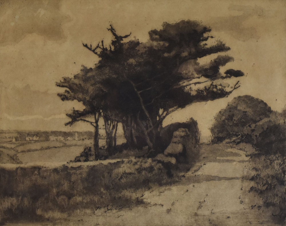 MARGARET KEMP-WELCH etching - country lane with trees, signed, 22 x 27cms