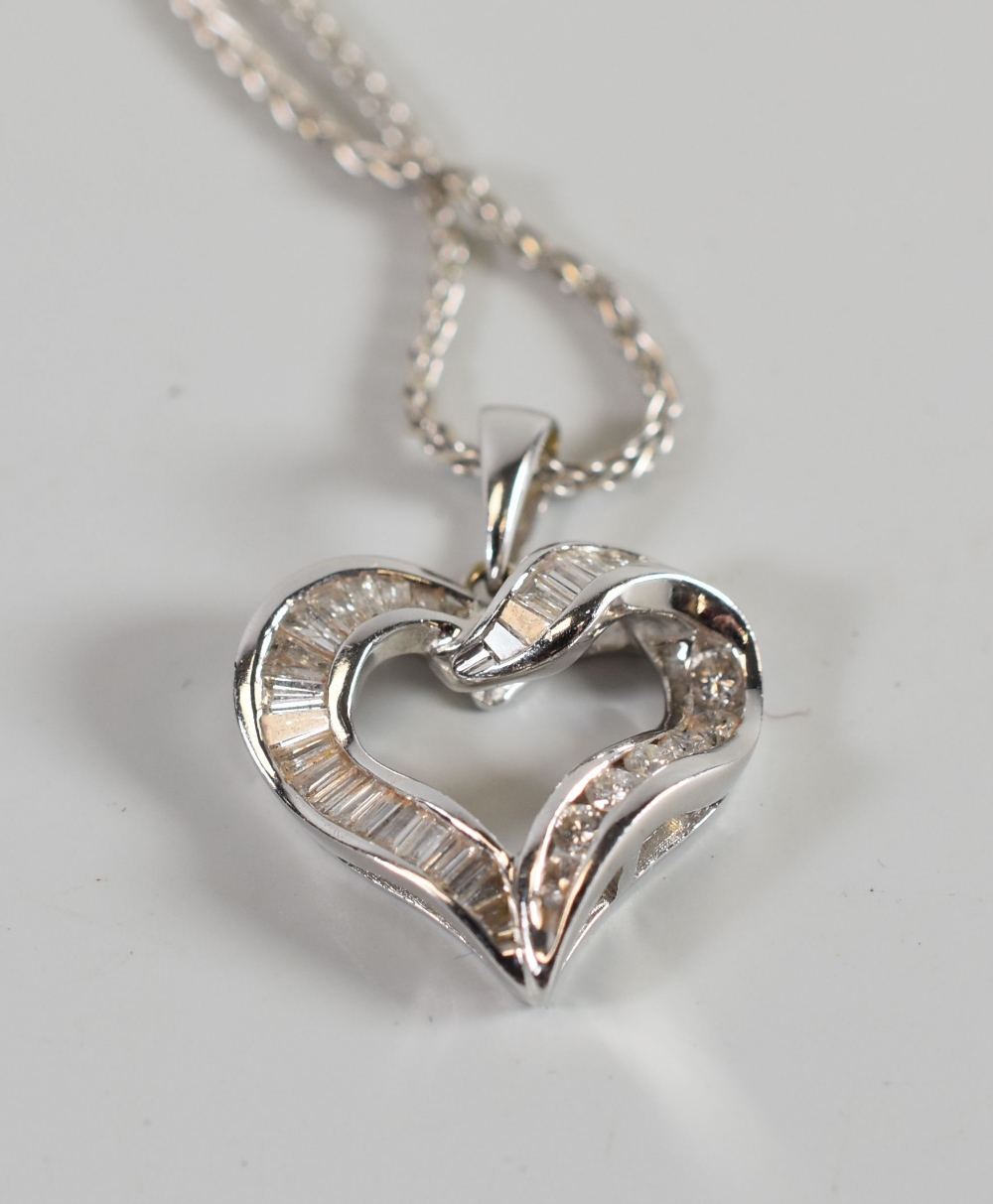 A CONTEMPORARY MULTI-DIAMOND HEART-SHAPED PENDANT & NECKLACE in 18ct white gold, the diamonds - Image 2 of 2