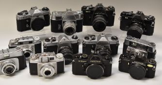 TWELVE VINTAGE CAMERAS including seven Pentax models, Kodak 'Retina Reflex III' etc