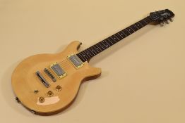 A HAMER SUNBURST XT SERIES ELECTRIC GUITAR in two-tone wood with carry case, 100cms long