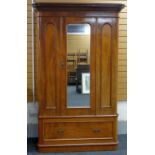 A VICTORIAN MAHOGANY MIRRORED WARDROBE with single base drawer, 126cms wide