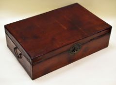 A CHINESE TRUNK IN PIG-SKIN LEATHER with two handles and printed interior, 76cms wide