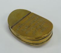 A CURVED BRASS TOBACCO BOX with hinged lid and inscribed 'A PRYSE VAUGHAN PLAS NEWYDD, BIRCHGROVE,