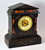 A VICTORIAN SLATE & MARBLE MANTEL CLOCK of architectural form, decorated with floral etching and