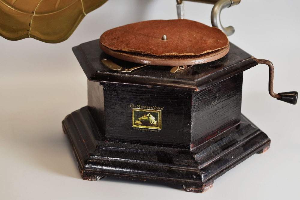 AN HMV GRAMOPHONE WITH BRASS TRUMPET in an hexagonal case - Image 2 of 2