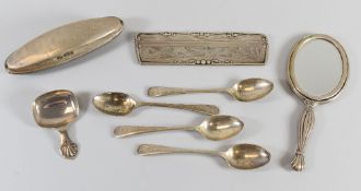 A PARCEL OF MIXED SILVER / PART-SILVER including caddy spoon and other spoons etc