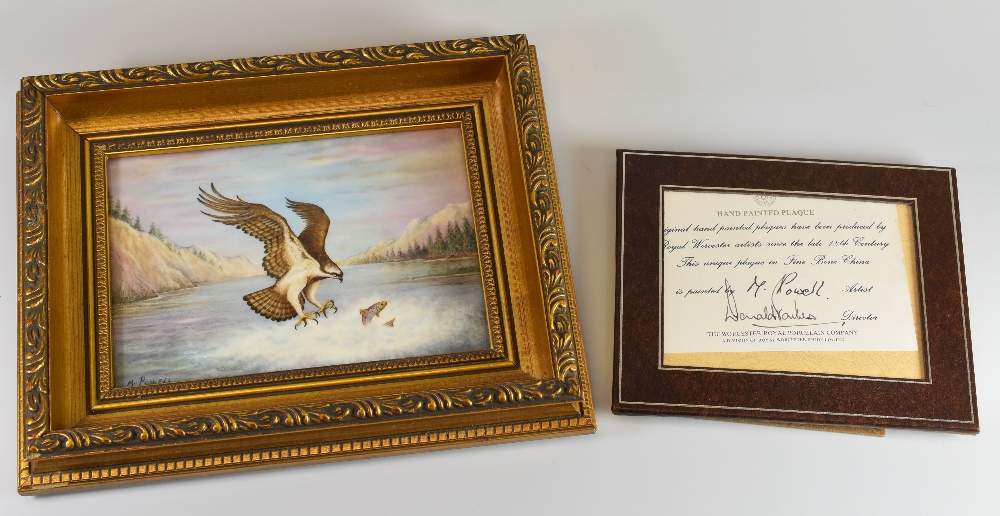 A ROYAL WORCESTER PLAQUE BY M POWELL of an eagle catching a leaping salmon, signed with - Image 2 of 2