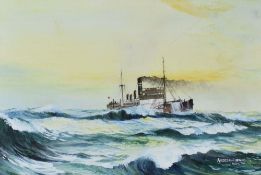 A F D BANNISTER watercolour - portrait of a single funnel liner 'King Orry' signed, 18 x 28cms;