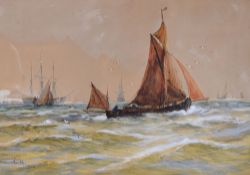 EDWIN HAYES watercolour -sailing and shipping scene, signed, 25 x 34cms