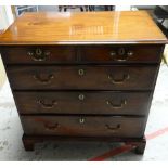 A GOOD NINETEENTH CENTURY CHEST of three long and two short drawers on bracket feet with brass
