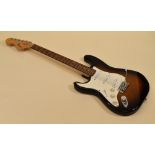 STRAT SQUIER BY FENDER AFFINITY ELECTRIC GUITAR in dark wood with cream scratchplate, serial