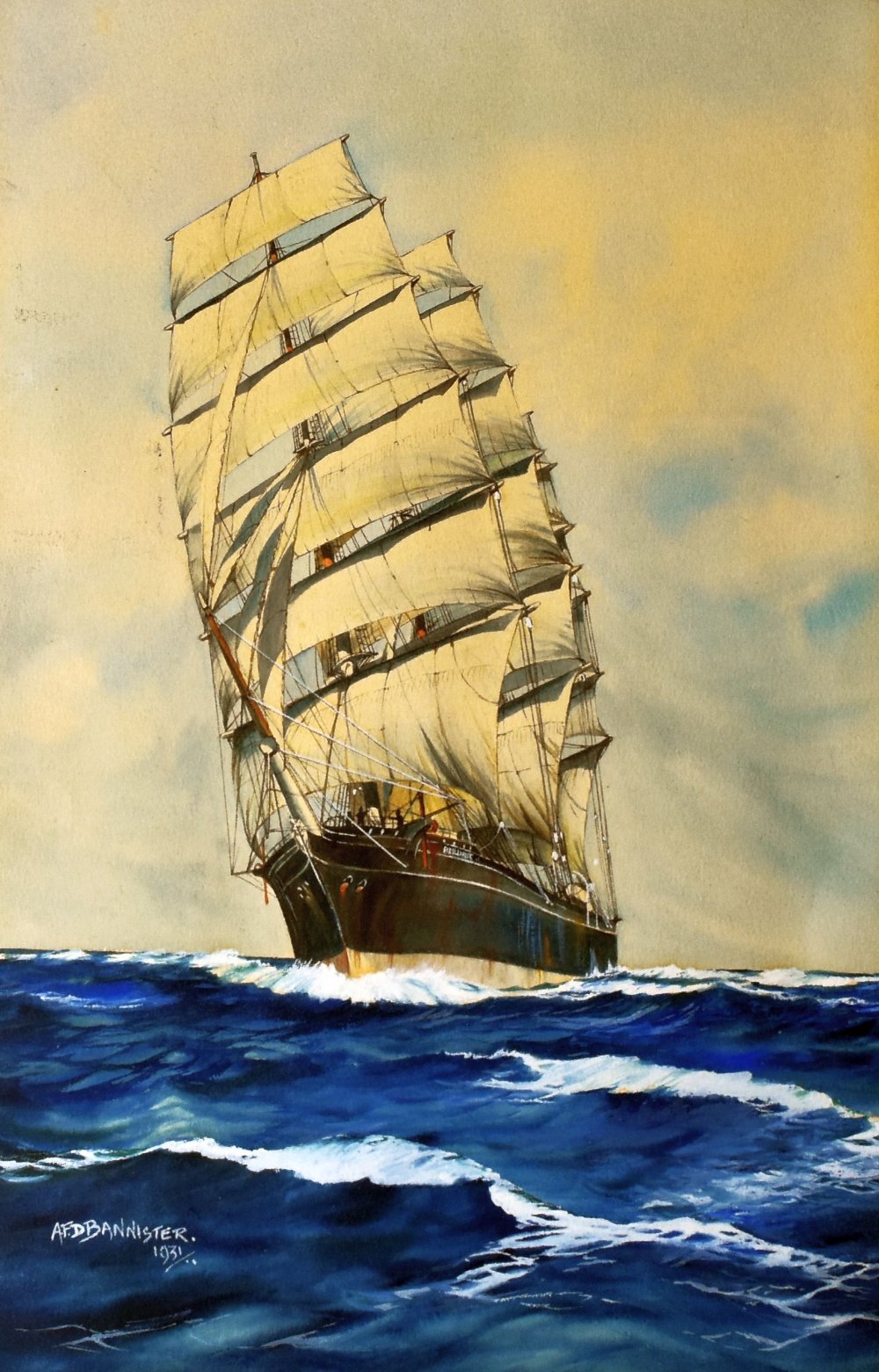 A F D BANNISTER watercolour - portrait of a tall-ship 'Brilliant', signed and dated 1931, 40 x