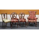 A COLLECTION OF MIXED CHAIRS including a set of four Victorian rosewood drawing room chairs, a