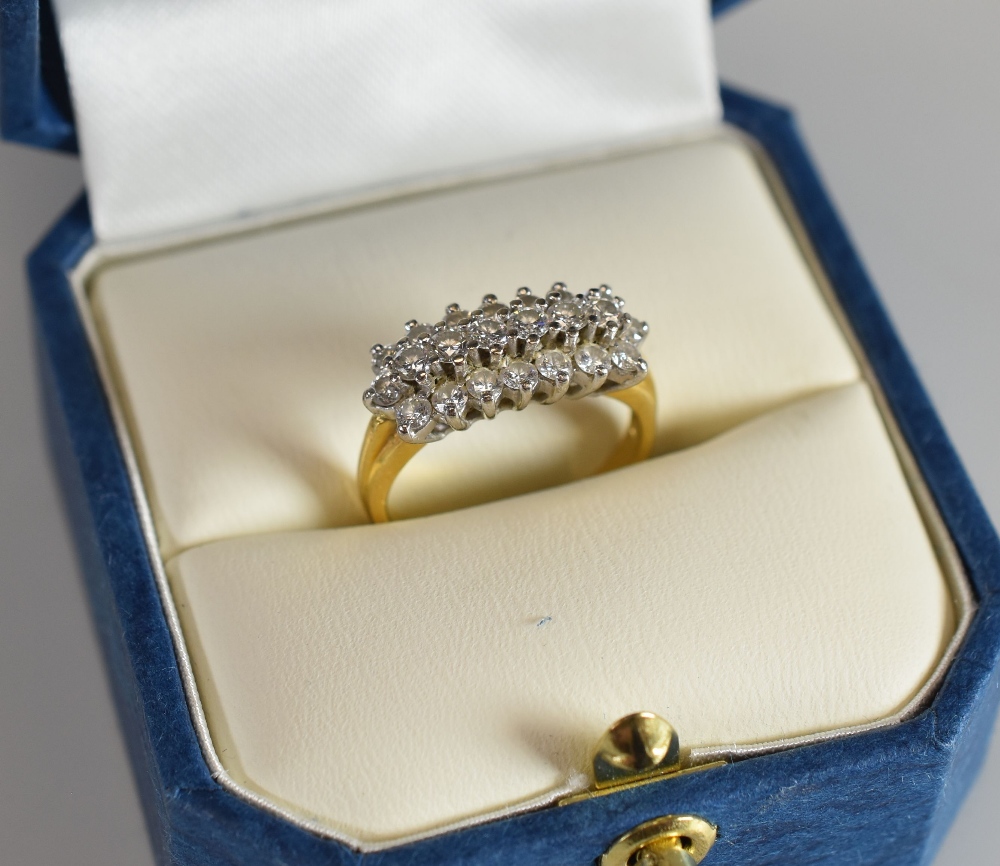 AN 18CT YELLOW GOLD & DIAMOND CLUSTER RING of twenty-two diamonds in three rows, 4.5gms - Image 2 of 3