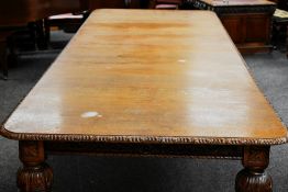 EXTREMELY LARGE OAK DINING TABLE, 70cms wide x 404cms (extended)