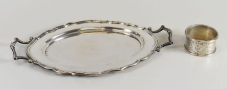 A CONTINENTAL 800 STANDARD SILVER TRAY having twin handles and crimped rim together with an