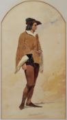 PAUL FALCONER POOLE watercolour - standing figure in Robin Hood style costume, monogrammed, 44 x