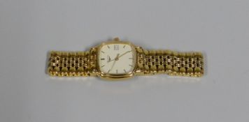 A LONGINES GRANDES CLASSIQUES 18KT GOLD PLATED LADIES WRISTWATCH with rounded square dial containing