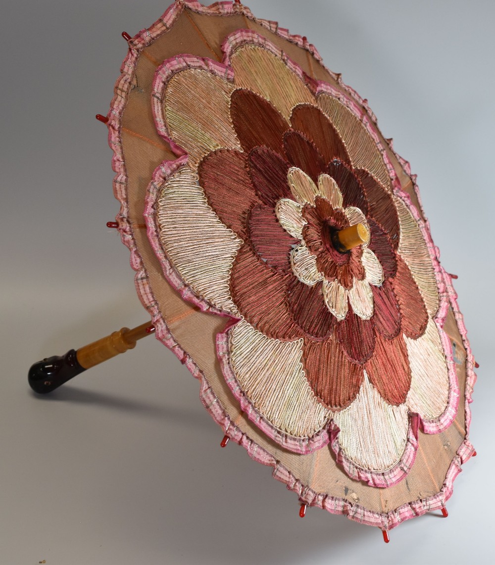 AN UNUSUAL CHILD'S PARASOL, CIRCA 1920 having a sycamore and Bakelite handle in the form of duck's - Image 3 of 3