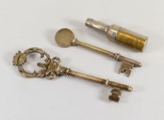 TWO SILVER PRESENTATION KEYS, both Birmingham 1926, 2.4ozs together with a novelty Dewars whisky