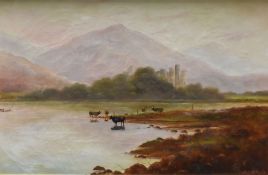 OLDHAM HART oil on canvas - Scottish landscape, entitled verso 'Loch Aire, Castle Kilchurn 1903'
