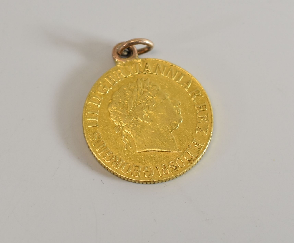 A GEORGE III GOLD SOVEREIGN, 1820 with later pendant loop - Image 2 of 2