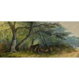 M BATES pastel, a pair - landscapes, one with camp, signed and dated 1880, 24 x 52cms