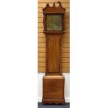 A BRASS DIAL LONGCASE CLOCK with inlaid mahogany case, the brass dial bearing Roman numerals and