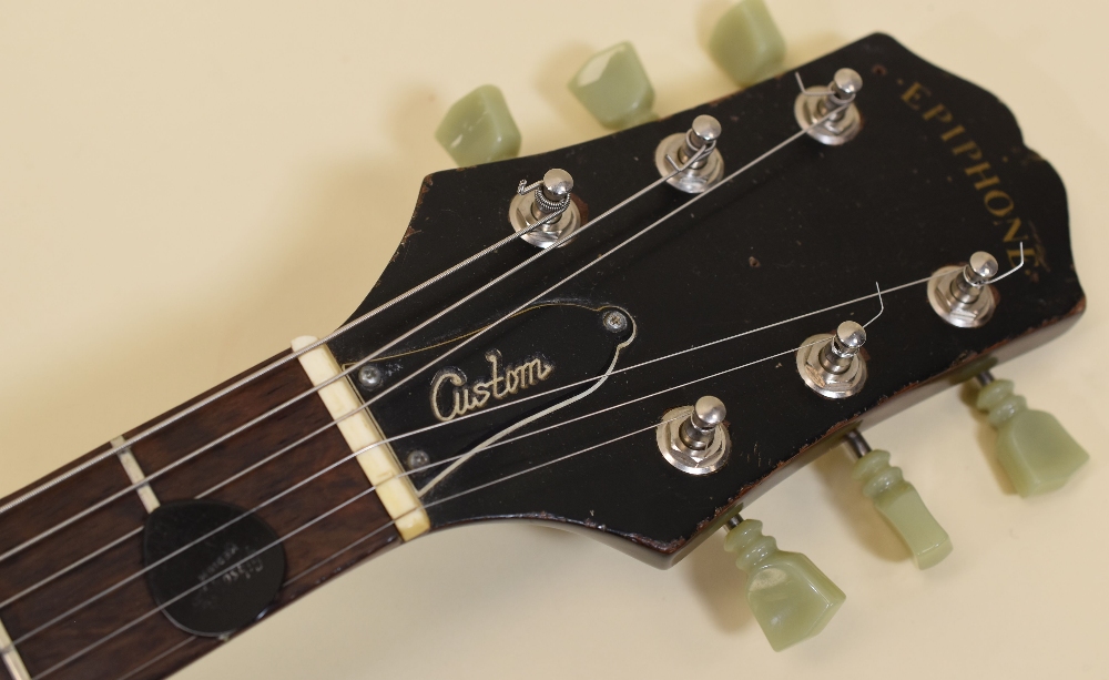 AN EPIPHONE CUSTOM ELECTRIC GUITAR in varnished wood, together with rigid carry case, 100cms long - Image 3 of 4