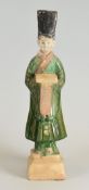 A TERRACOTTA FEMALE MING COURT OFFICIAL stood on an square base (please take car when handling -