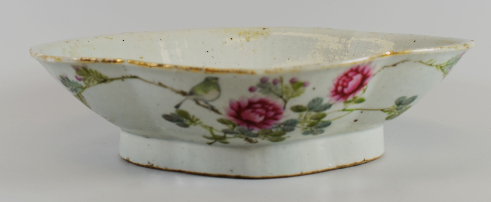 A CHINESE FAMILLE ROSE DISH decorated with roses and Chinese inscription to the obverse and of - Image 2 of 3