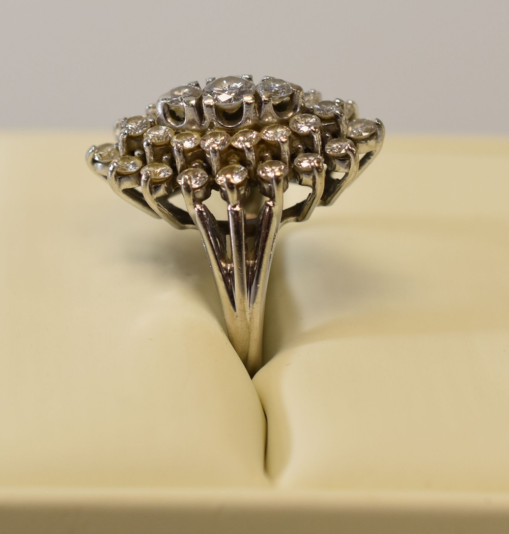 A 14CT WHITE GOLD DIAMOND CLUSTER RING of marquise form with 34 diamonds, 9.3gms - Image 3 of 3