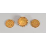 THREE GOLD SOVEREIGNS 1892 (mounted), 1900 & 1910