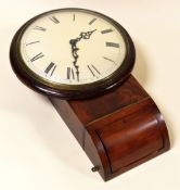 A VICTORIAN SINGLE FUSEE WALL CLOCK in mahogany with convex enamel dial and convex glass cover,