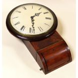 A VICTORIAN SINGLE FUSEE WALL CLOCK in mahogany with convex enamel dial and convex glass cover,