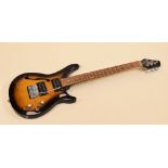 A TANGLEWOOD TOMKAT ELECTRIC GUITAR in light and dark contrast wood, 90cms long