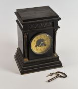 A VICTORIAN SLATE MANTEL CLOCK of classical architectural form with French movement marked A D