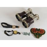 A PAIR OF JOCKEY CLUB SPORTING BINOCULARS together with two vintage watches (one 9ct encased) etc