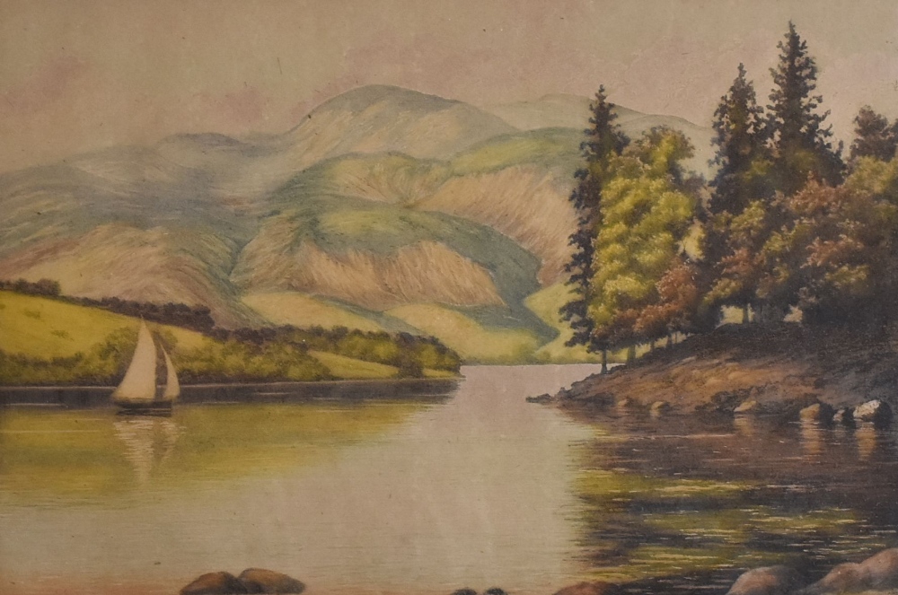 CHARLES W R LEE coloured etchings, a pair - entitled 'Ullswater' and 'Loch Katrine', signed, 19 x