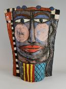 A CONTEMPORARY PICASSO STYLE PAINTED BUST, 41cms high