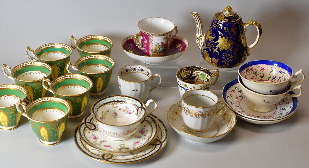 A PARCEL OF MIXED ANTIQUE TEAWARE mainly cups and saucers and including a Wedgwood trio, Augustus