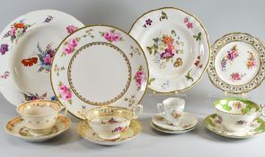 A PARCEL OF PORCELAIN including floral painted soup-dish - manner of Coalport, floral painted plate,