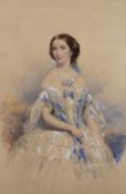 JAMES CURNOCK watercolour - three quarter portrait of a lady, signed and dated 1857(?), 50 x 33cms